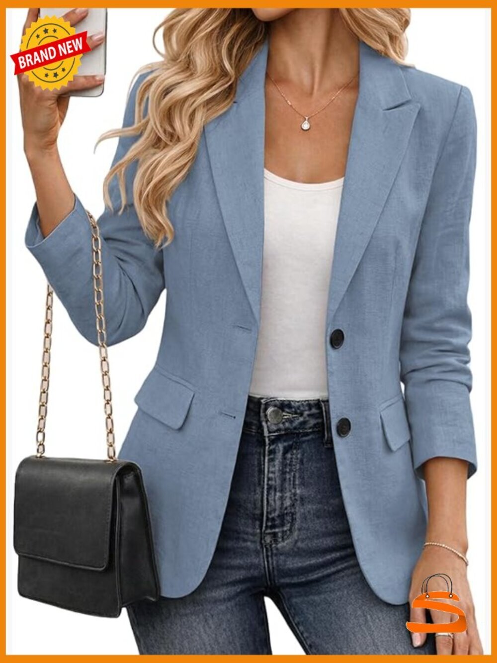 Lightweight Linen Blend Blazer with Pockets - Business Casual Work Jacket